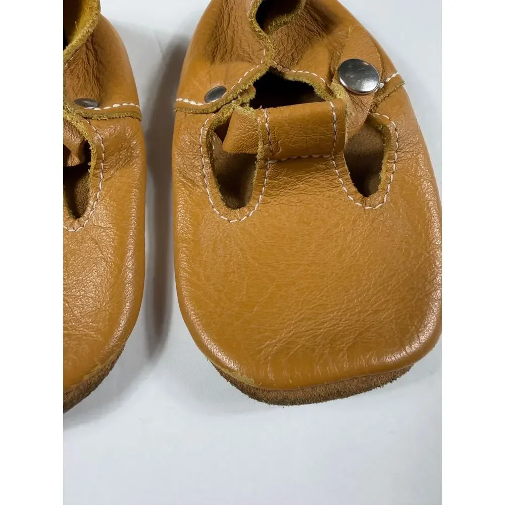 Mon Petit Shoes Handmade Leather T-Strap Soft Sole Shoes Mustard Size 6